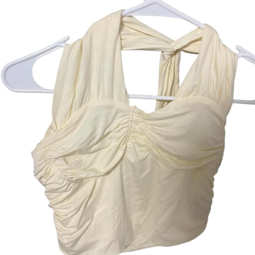 Cider Light Yellow/Cream Ruched Crop Top